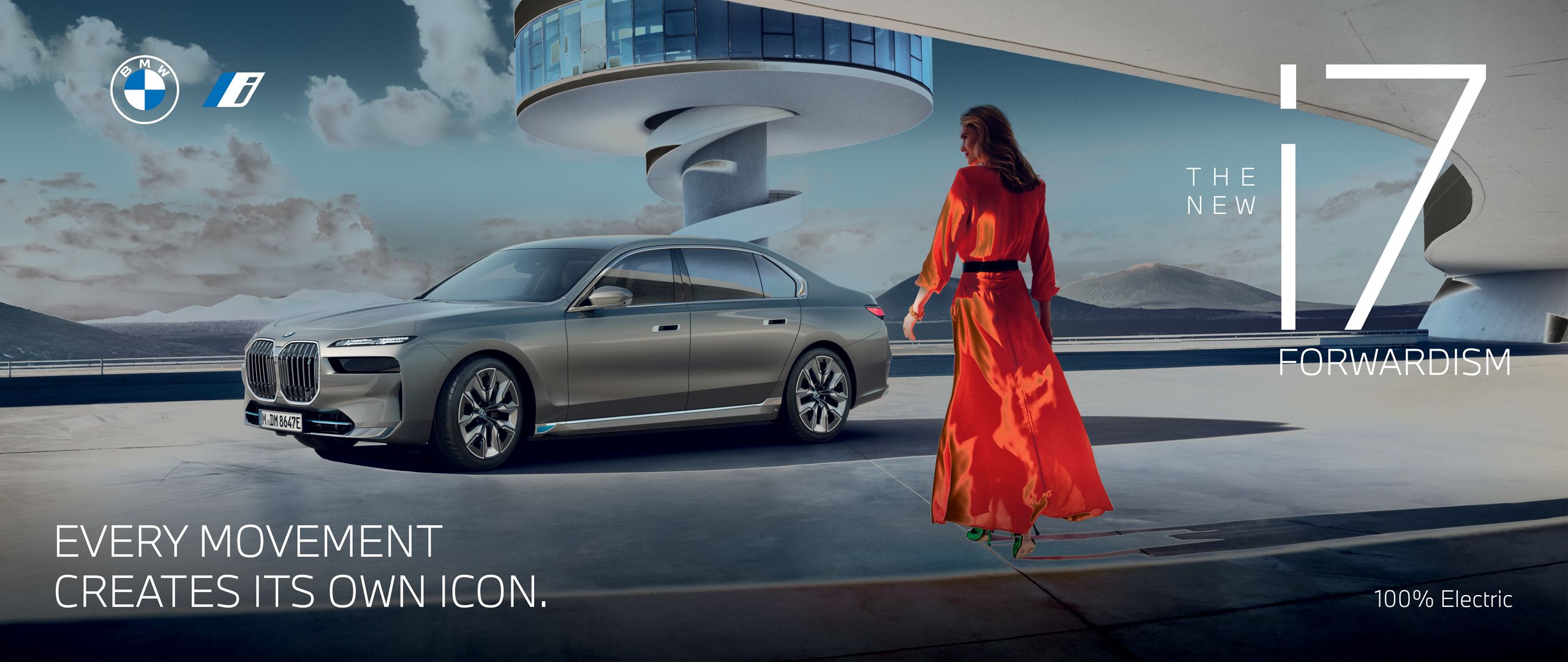 A woman walks towards a new BMW car