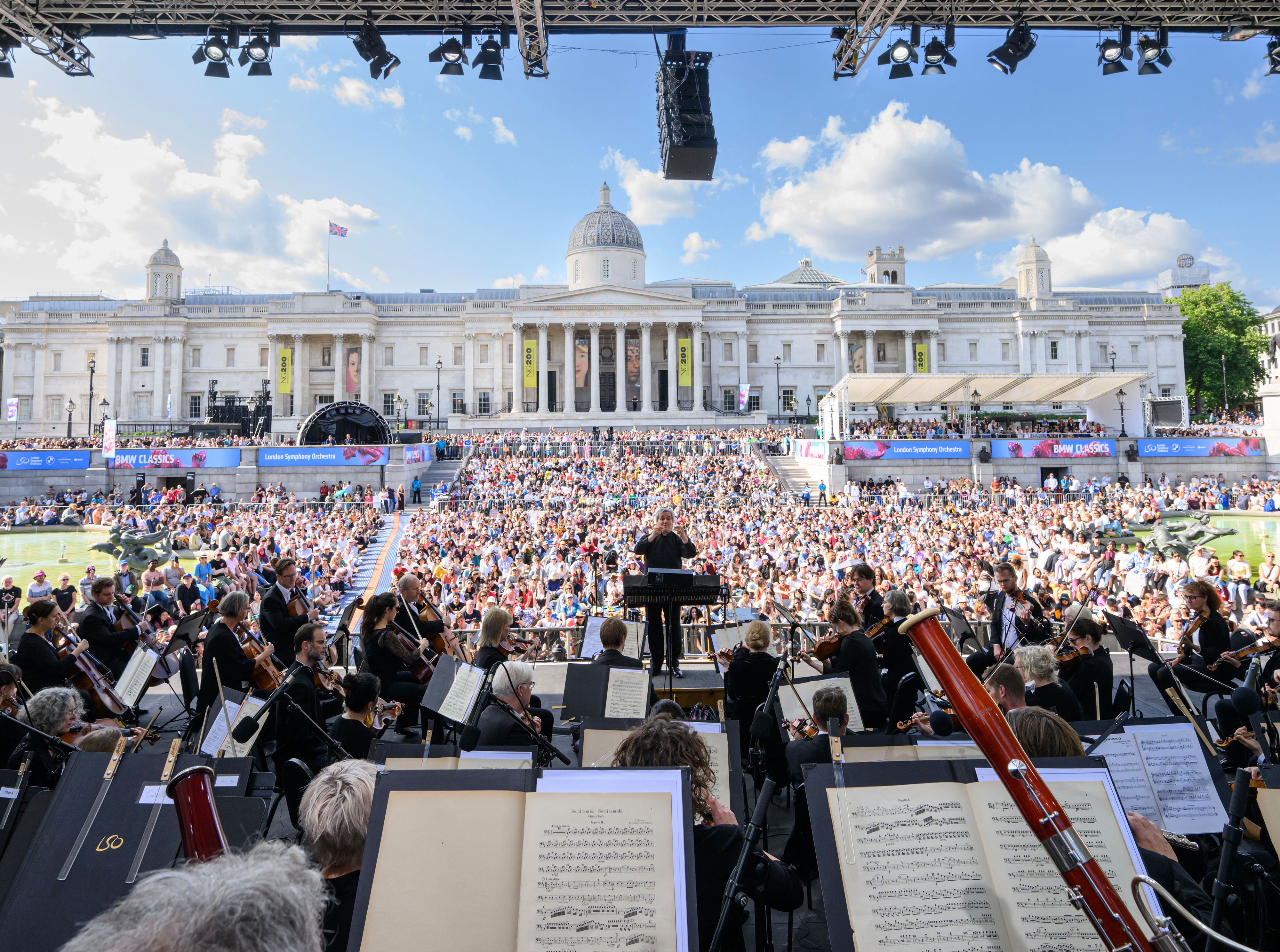 London Symphony Orchestra on stage in Trafalgar Square